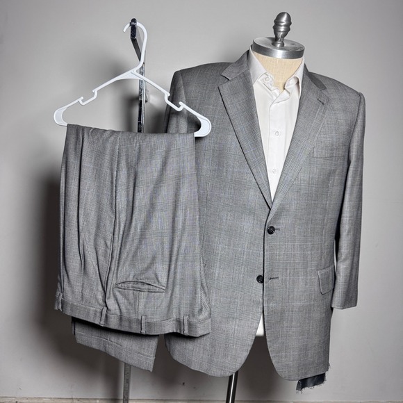 Jos. A. Bank Other - Jos A Bank Suit Mens 46R W40 Gray Glen Plaid Wool Lapel 2-Button Flat Front